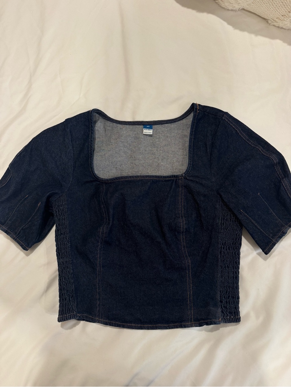 Denim Puff Shoulder Corset Top